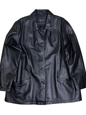 MILAN LEATHER Coat Vintage Y2K Business Casual Black Jacket Mens XL
